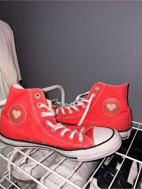 Converse High-Top Sneakers Red with Heart Patch